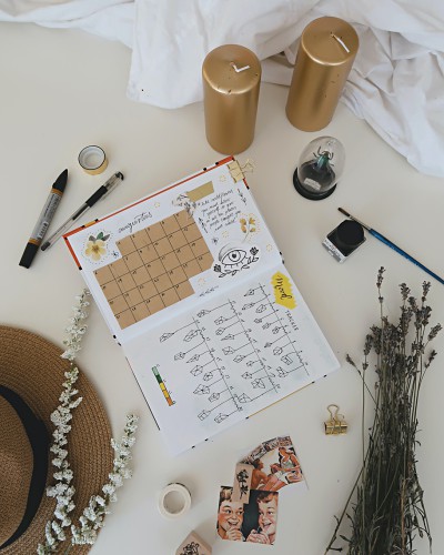 Bullet Journal photo showing stationery perfection, with perfectly hand designed elements.