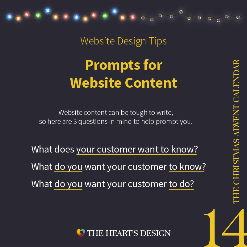 Website design tips, 3 questions as prompts for writing your website content.