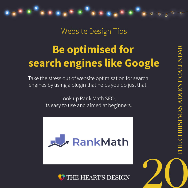 Website design tips, get your website content optimised for search engines, use Rank Math SEO.