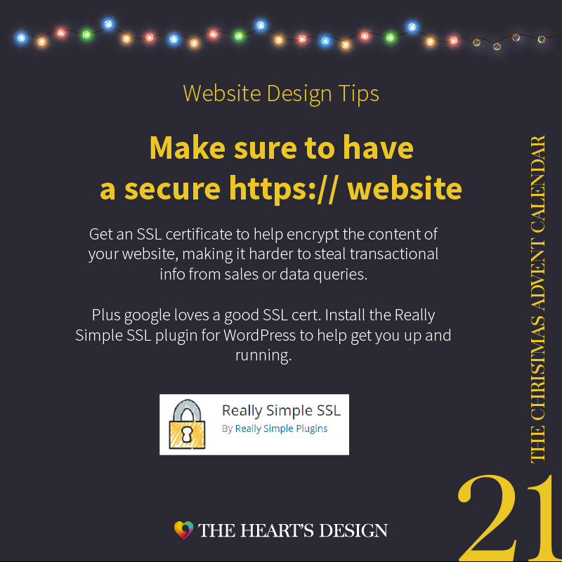 Website, there's two types of security and google loves the https:// version. Use Really Simple SSL to help you gain that security.